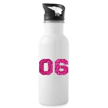 Number 6 Pink Glitter - 6th Anniversary - Water bottle with straw - white - Right