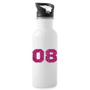 Nummer 8 Pink Glitter - 8. Jahrestag - Trinkflasche mit integriertem Trinkhalm - Weiß - Rechts