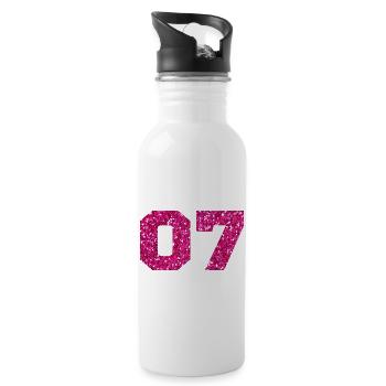 Numéro 7 paillettes rose - 7e anniversaire - Gourde avec paille intégrée - blanc - Droite