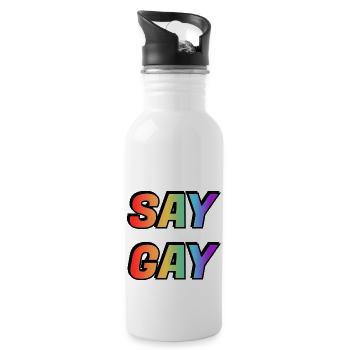 SAG GAY LGBT Pride - Trinkflasche mit integriertem Trinkhalm - Weiß - Rechts