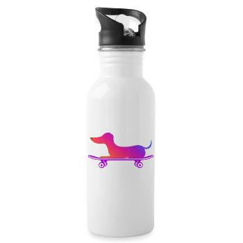 Dackel mit Skateboard - Trinkflasche mit integriertem Trinkhalm - Weiß - Rechts