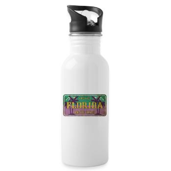 Florida USA Miami America Summer Palm Trees Sign - Water bottle with straw - white - Right