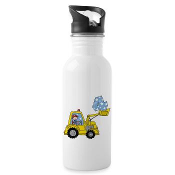 Bagger 4. Geburtstag - Trinkflasche mit integriertem Trinkhalm - Weiß - Rechts