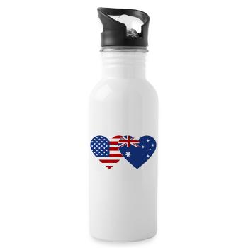 USA Australia Flag Heart Shape - Water bottle with straw - white - Right