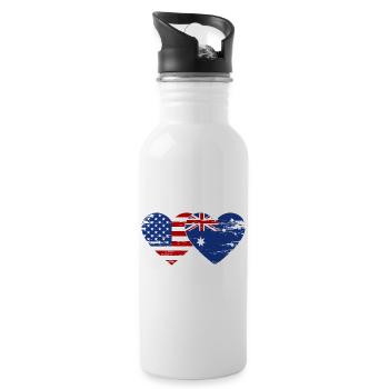 USA Australia Flag Heart Shape Used - Water bottle with straw - white - Right