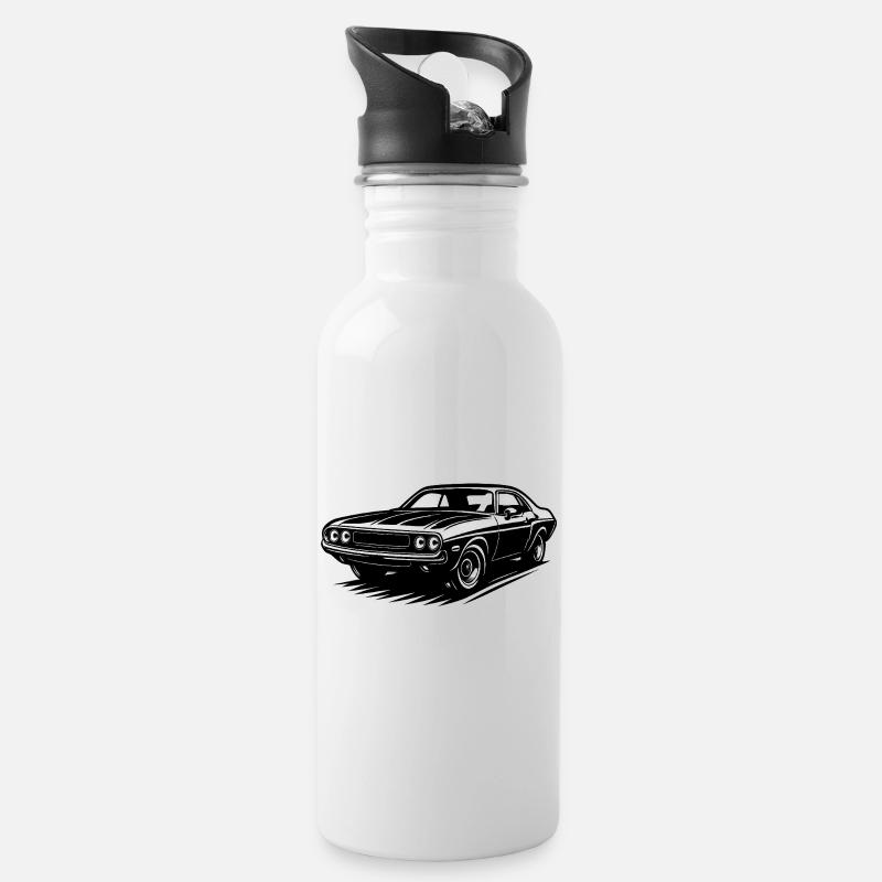 Amerikanisches Auto - Trinkflasche mit integriertem Trinkhalm - Weiß