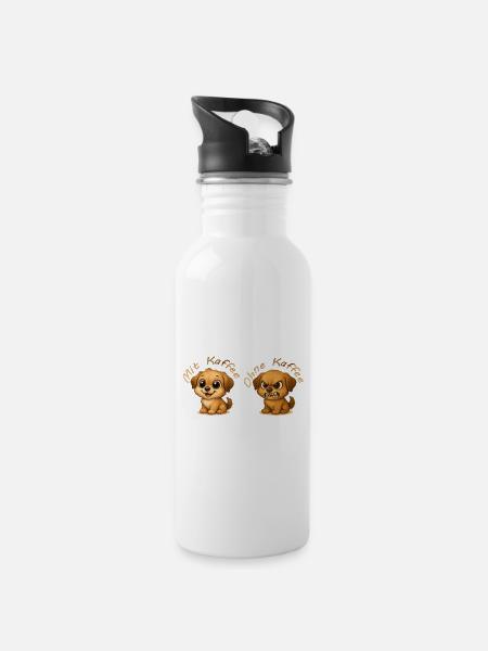 Mit Kaffee ohne Kaffee - Trinkflasche mit integriertem Trinkhalm - Weiß