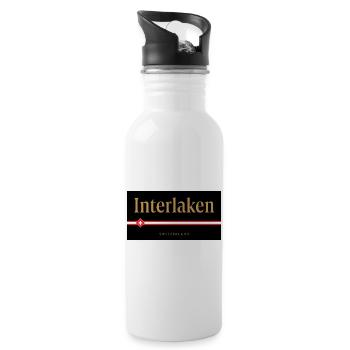 Interlaken Schweizer Goldschrift Design - Trinkflasche mit integriertem Trinkhalm - Weiß - Rechts