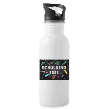 Schulkind 2025 Erstklässler - Trinkflasche mit integriertem Trinkhalm - Weiß - Rechts