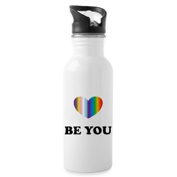Sei du LGBT Inclusive Rainbow Heart Pride Monat - Trinkflasche mit integriertem Trinkhalm - Weiß - Rechts
