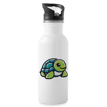 Grüne Landschildkröte - Trinkflasche mit integriertem Trinkhalm - Weiß - Rechts