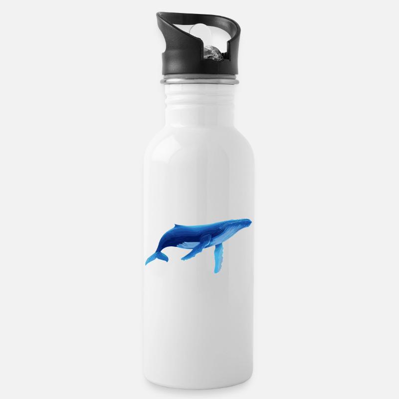 Baleine en bleu avec des motifs marins - Gourde avec paille intégrée - blanc