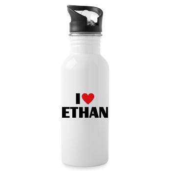 I love Ethan Rotes Herz Liebe Fan Geschenk - Trinkflasche mit integriertem Trinkhalm - Weiß - Rechts