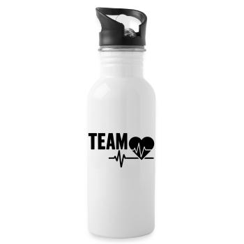 Herzschlag Team  - Trinkflasche mit integriertem Trinkhalm - Weiß - Rechts