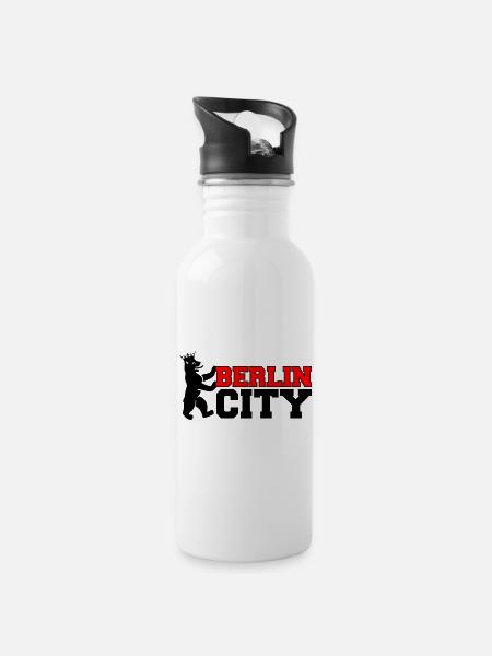 berlin_city_2 - Trinkflasche mit integriertem Trinkhalm - Weiß