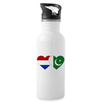 Holland Pakistan Flag Heart - Water bottle with straw - white - Right