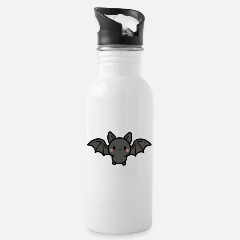 Cute Bat - Water bottle with straw - white