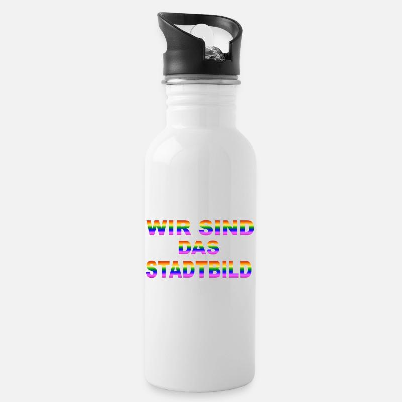 Wir sind das Stadtbild - Trinkflasche mit integriertem Trinkhalm - Weiß