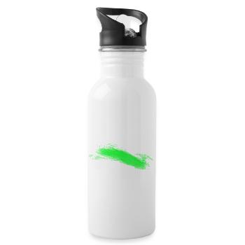 Green Brush Stroke Abstract - Water bottle with straw - white - Right