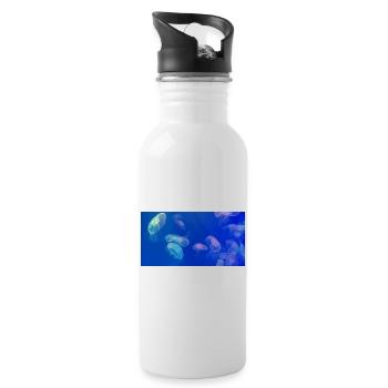 Motif de méduse bleue - Gourde avec paille intégrée - blanc - Droite