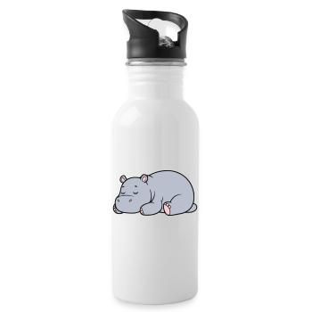 Hippopotame endormi Vecteur paresseux fatigué - Gourde avec paille intégrée - blanc - Droite