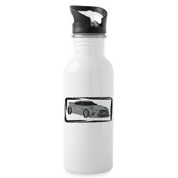 Sports Car Silhouette Neon Accents - Water bottle with straw - white - Right
