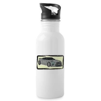 Sportwagen Neon Silhouette - Trinkflasche mit integriertem Trinkhalm - Weiß - Rechts