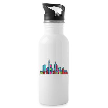 Frankfurter Stadtsilhouette Mainhattan Linienkunst - Trinkflasche mit integriertem Trinkhalm - Weiß - Rechts