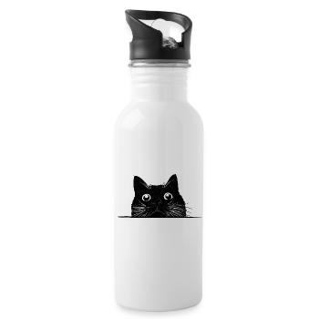 Peeping cat with whiskers black - Water bottle with straw - white - Right