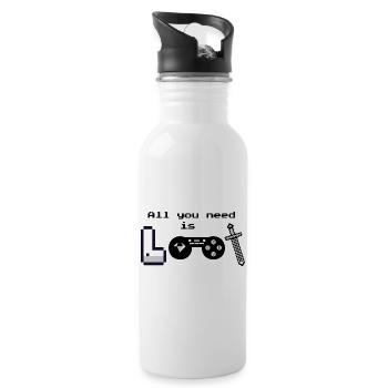 Pixel Logo Gaming "All you need is loot" - Trinkflasche mit integriertem Trinkhalm - Weiß - Rechts