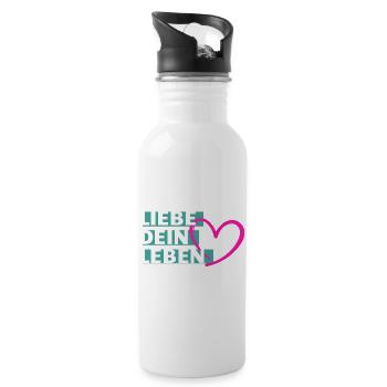 Liebe Dein Leben Herzmotiv - Trinkflasche mit integriertem Trinkhalm - Weiß - Rechts