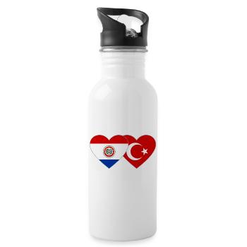 Paraguay_Tuerkei_Flagge_Herz - Trinkflasche mit integriertem Trinkhalm - Weiß - Rechts