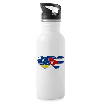 Curacao Cuba flag heart used - Water bottle with straw - white - Right