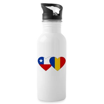 Chile_Rumänien_Flagge_Herz - Water bottle with straw - white - Right