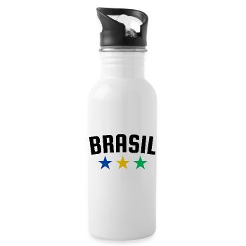 Brasilien 3 Sterne Design - Trinkflasche mit integriertem Trinkhalm - Weiß - Rechts