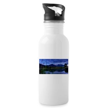 Nachtblick am Bergsee Blau - Trinkflasche mit integriertem Trinkhalm - Weiß - Rechts