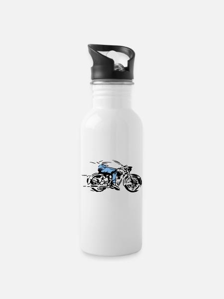 biker - Water bottle with straw - white