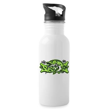 Hecht Graffiti Grafik - Trinkflasche mit integriertem Trinkhalm - Weiß - Rechts