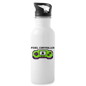 Pixel Controller Logo Grafik - Trinkflasche mit integriertem Trinkhalm - Weiß - Rechts