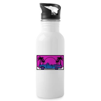 Retro 80er Auto Logo - Trinkflasche mit integriertem Trinkhalm - Weiß - Rechts