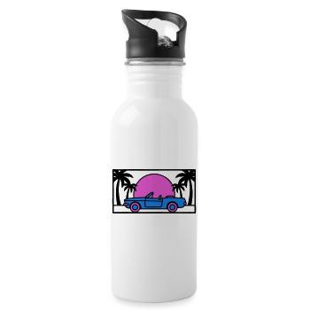 Cabrio Palmen Sunset Grafik - Trinkflasche mit integriertem Trinkhalm - Weiß - Rechts