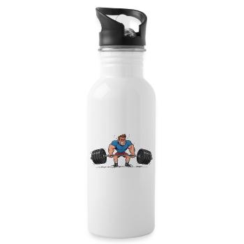 Comic Weightlifter – Strong Man Training - Water bottle with straw - white - Right