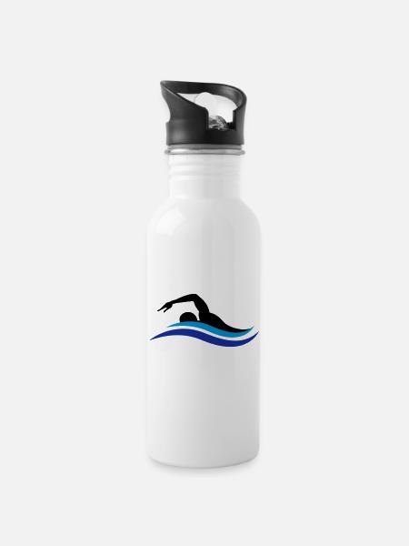 swimmer - Water bottle with straw - white