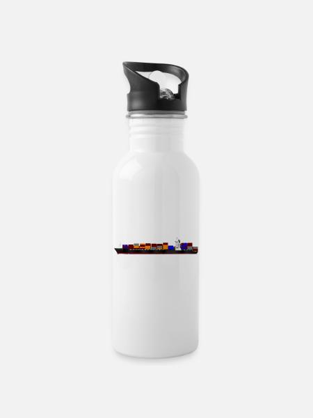Container Ship - Trinkflasche mit integriertem Trinkhalm - Weiß