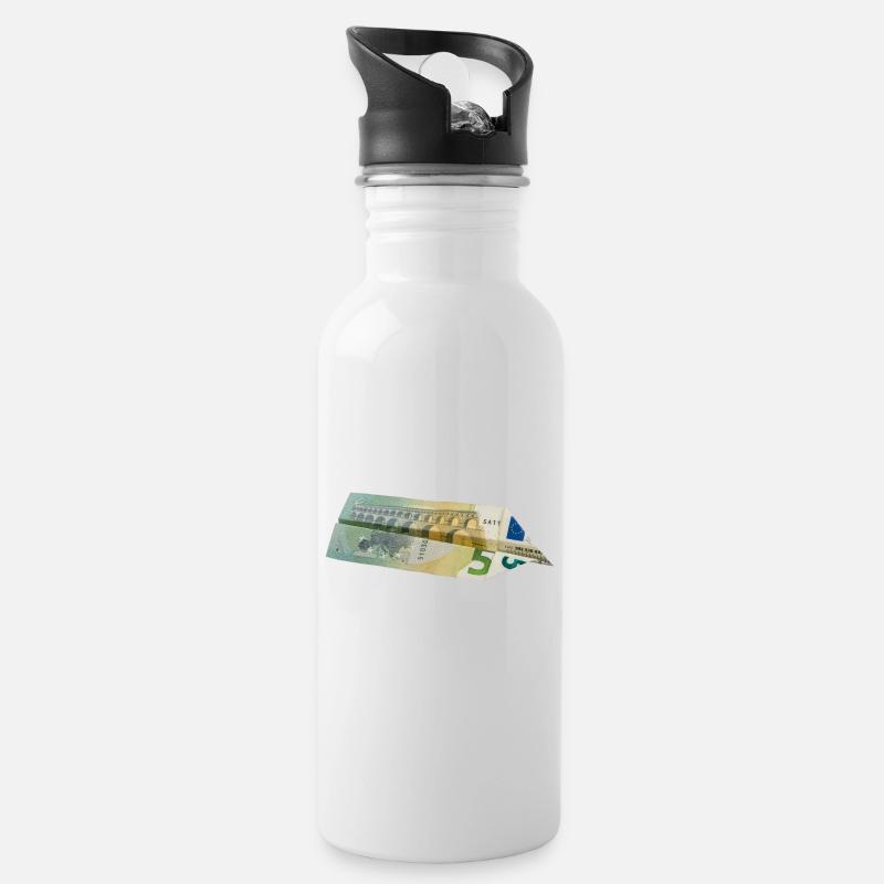 5-Euro-Schein - Trinkflasche mit integriertem Trinkhalm - Weiß