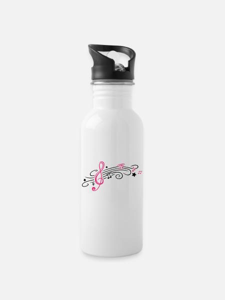 Music, clef with stars and music notes - Water bottle with straw - white