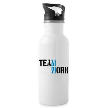 Blau Teamwork Schatten gespiegelt Logo Design Crew - Trinkflasche mit integriertem Trinkhalm - Weiß - Rechts