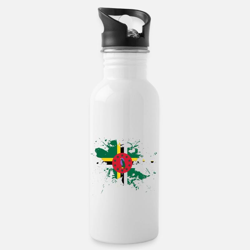 Dominica Flagge als Farbklecks - Trinkflasche mit integriertem Trinkhalm - Weiß
