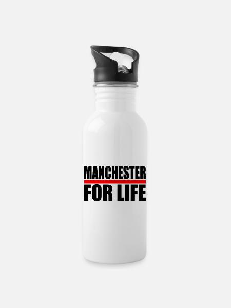 Manchester - Water bottle with straw - white