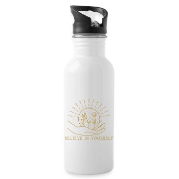 Believe in Yourself earth globe hand love - Water bottle with straw - white - Right